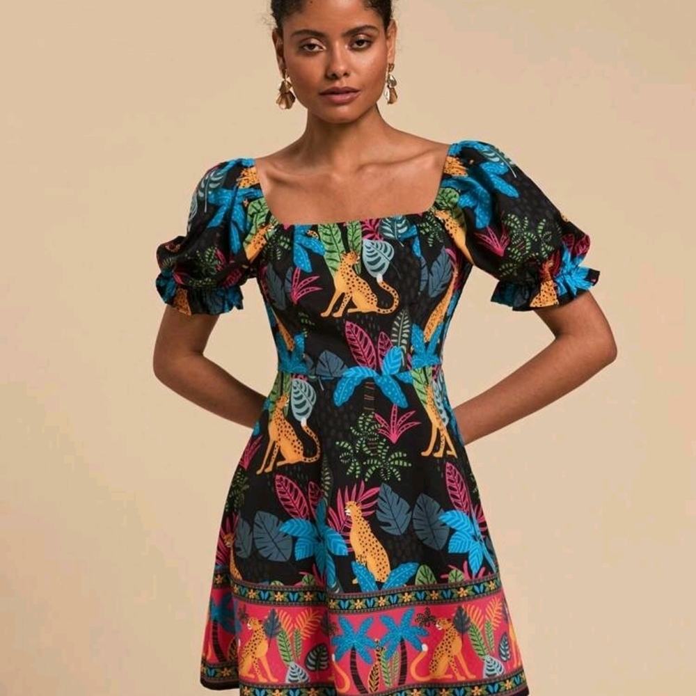 SHEIN Black Multicolor Tropical Mini Dress